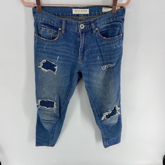Bullhead Medium Wash Distressed Boyfriend high rise Jeans JR 1 - Picture 3 of 4
